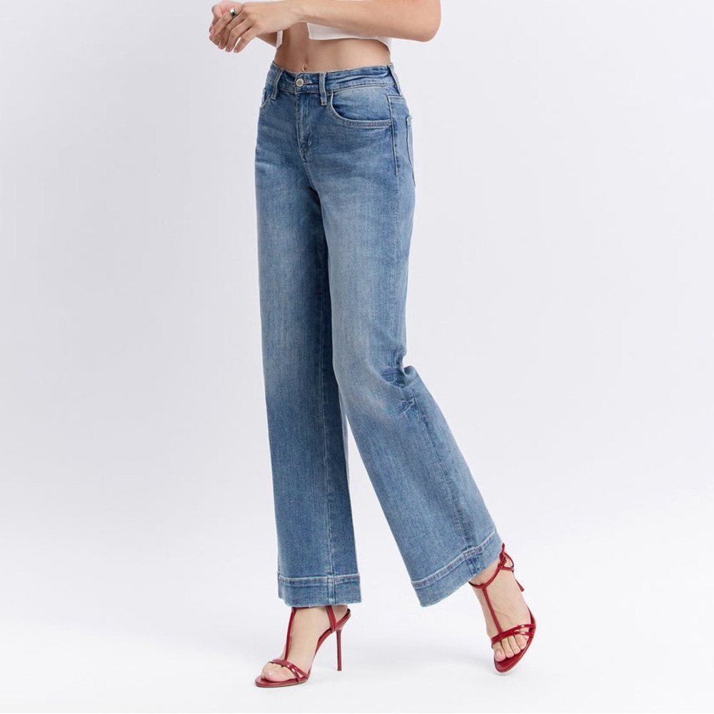 Flying Monkey Permissible High‎ Rise Wide Leg Trouser Hem Denim Jeans